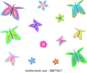 Mix of Butterflies and Flowers Vector