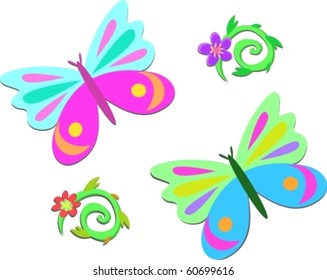 Mix of Butterflies and Spiral Plants