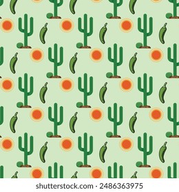 Mix of Cacti Seamless Vector Pattern Design