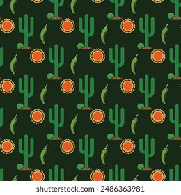 Mix of Cacti Seamless Vector Pattern Design