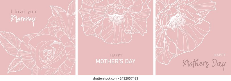 Mezcla de cartas para el día de la madre con rosas, símbolo de ternura y sofisticación. Regalos especiales con la expresión de amor por la madre. Banner de vacaciones o saludo elegante minimalista. Vector en estilo plano