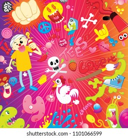 mix cartoon style illustration