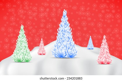 Mix Christmas tree and snow on background. Vector Design. 