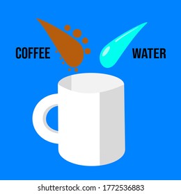 Mezclar el café en polvo y el agua a una ilustración vectorial de diseño plano de la taza vacía