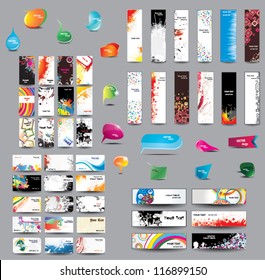 Mix Collection vertical and horizontal cards, headers ,bubbles for speech and elements for web design on different topics.