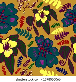 mix color floral detailed vector repeat pattern with big flowers and florals