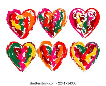 mix color heart shape brush strokes, design elements for Valentines day. Vector illustration 