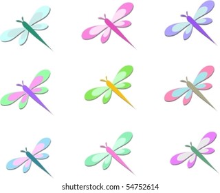 Mix of Colorful Dragonflies Vector