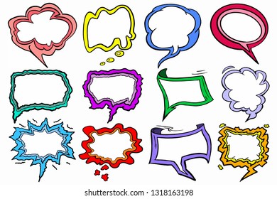 Mix colorful speech bubbles with black bold outline vector design.