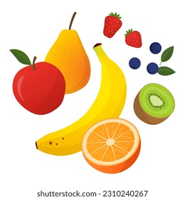Mix of delicious healthy fruits, healthy diet concept