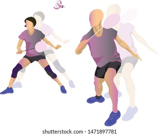 Mix double badminton player on defense