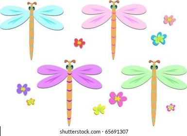 Mix of Dragonflies and Flowers