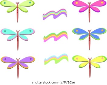Mix of Dragonflies and Rainbows Vector