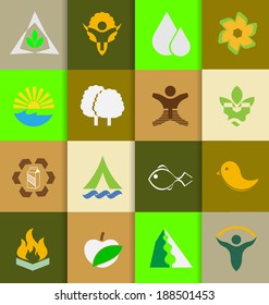 Mix of ecology and nature flat icons for creative design