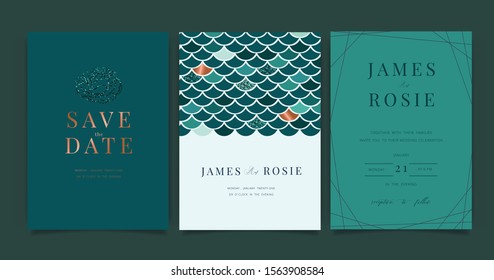 Mix Emerald Dark Teal Green Luxury Wedding Invitation, Floral Invite Thank You, Rsvp Modern Card Design In White Rose And Mermaid And Leaf Greenery  Branches Decorative Vector Elegant Rustic Template