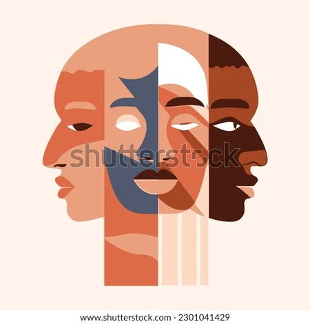 mix face different color abstract illustration, racial equality, diversity and against discrimination
