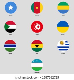 mix flag icon set. Uruguay, Uzbekistan, Tunisia isolated vector illustration