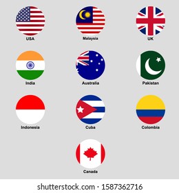 mix flag icon set. USA, Cuba, UK, India isolated vector illustration