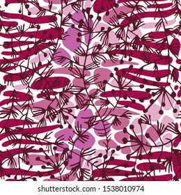 Mix floral geometric seamless pattern. Abstract background with botanical plants, striped oval shapes. Hand-drawn colorful paving stone forms. Smooth Irregular elements blocks and flowers silhouettes