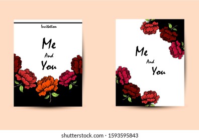 Mix flowers watercolor wedding invitation card with text layout. Rose ornament concept. Floral poster, invite. Vector decorative greeting card in white background