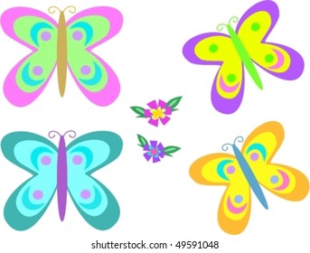 Mix of Flying Butterflies and Flowers Vector