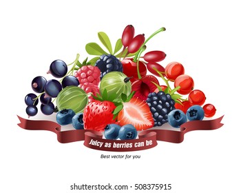 Mix of fresh berries isolated on white background