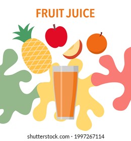 Mix fresh fruit juice cocktail in flat design on white background. Natural fruit beverage concept.