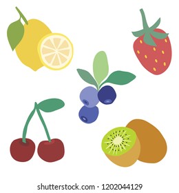mix fresh fruit, lemon, cherry, blueberry, strawberry, kiwi vector illustration