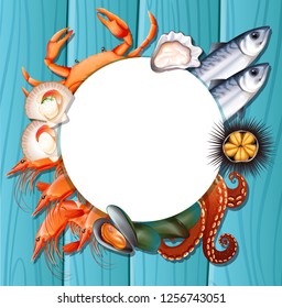 Mix fresh seafood template illustration