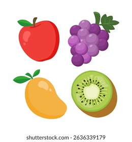 Mix fruit cartoon. Apple, grape, kiwi and mango. Healthy and fresh illustration. Can be used wallpaper and sticker