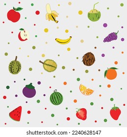 Mix fruit and circle pattern seamless vector on grey background , fruit pattern seamless