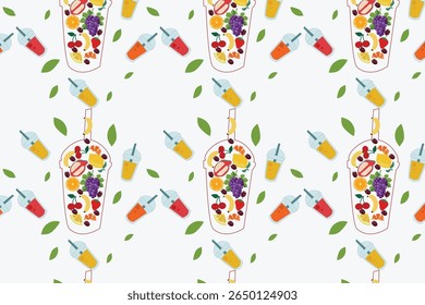Mix Fruit Cocktail Drink Evergreen Seamless Fruit Pattern For Multipurpose Use fabric , wallpaper, posters, branding.