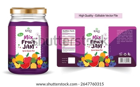 Mix fruit jam label design, Product label design template, food label editable vector file print ready, jar label packaging design, mockup design illustration