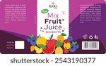 Mix Fruit Juice Label Design Template with Fresh Fruit Illustration Vector Print Ready with Mockup