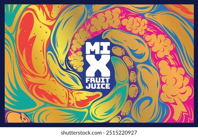 Mix fruit juice mock up and vector Orange vector paint splash circle on white background, Mix fruit art 