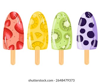 Mix fruit popsicle cartoon. Set of popsicle. Food illustration. Summer theme elemet
