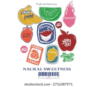 Misture design de conjunto de frutas para t-shirt, cartazes, adesivos, fundo e outros. 