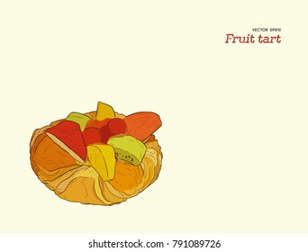 mix fruit tart pastry vector. hand draw sketch dessert.