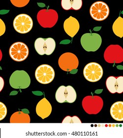 Mix fruits pattern on black background