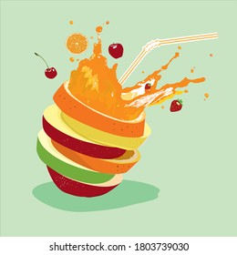 Mix Fruits vector illustration bright colors.