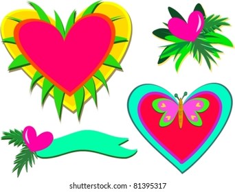 Mix of Hearts, Plants, and Butterfly