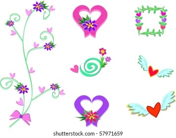 Mix of Hearts, Wings, and Plants Vector