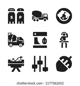 mix icon. 9 mix vector icons set. vegetables, salt and pepper and concrete mixer icons for web and design about mix theme
