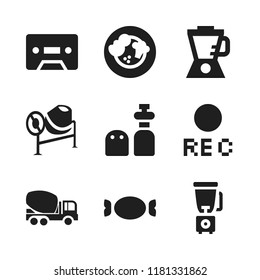 mix icon. 9 mix vector icons set. candy, cassete and concrete mixer tool icons for web and design about mix theme