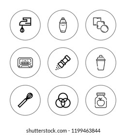 Mix icon set. collection of 9 outline mix icons with beater, blend, cassette, fruit, rgb, salt, whisk icons. editable icons.