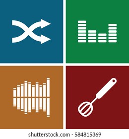 mix icons set. Set of 4 mix filled icons such as equalizer, shuffle