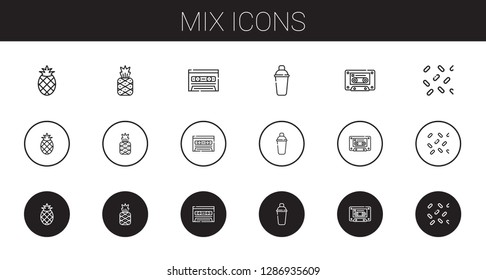mix icons set. Collection of mix with pineapple, cassette, shaker, sprinkles. Editable and scalable mix icons.