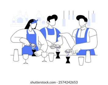 Mix ingredients isolated cartoon vector illustrations. Young people mixing ingredients for making cocktail on a workshop, professional barman master class, drink preparation vector cartoon.