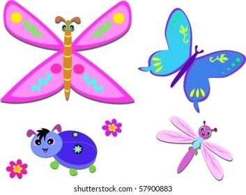 Mix of Joyful Bugs and Flowers Vector