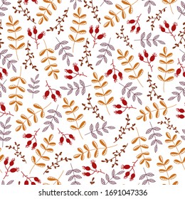 
Mix of leaves and berries on a seamless background for textile design or paper decoration